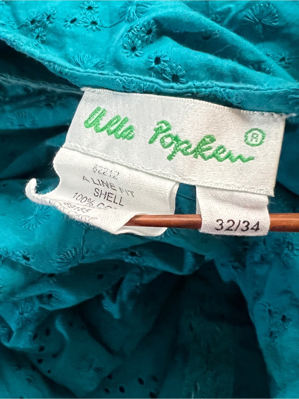 ULLA POPKEN Turquoise Cotton Eyelet A-Line Maxi Nightgown Plus Size 32/34 4X - Picture 4 of 12
